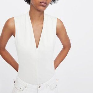 White V-Neck Sleeveless Zara Bodysuit